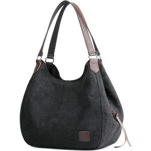 Women's Multi-pocket Shoulder Bag Fashion Cotton Canvas Handbag Tote Purse